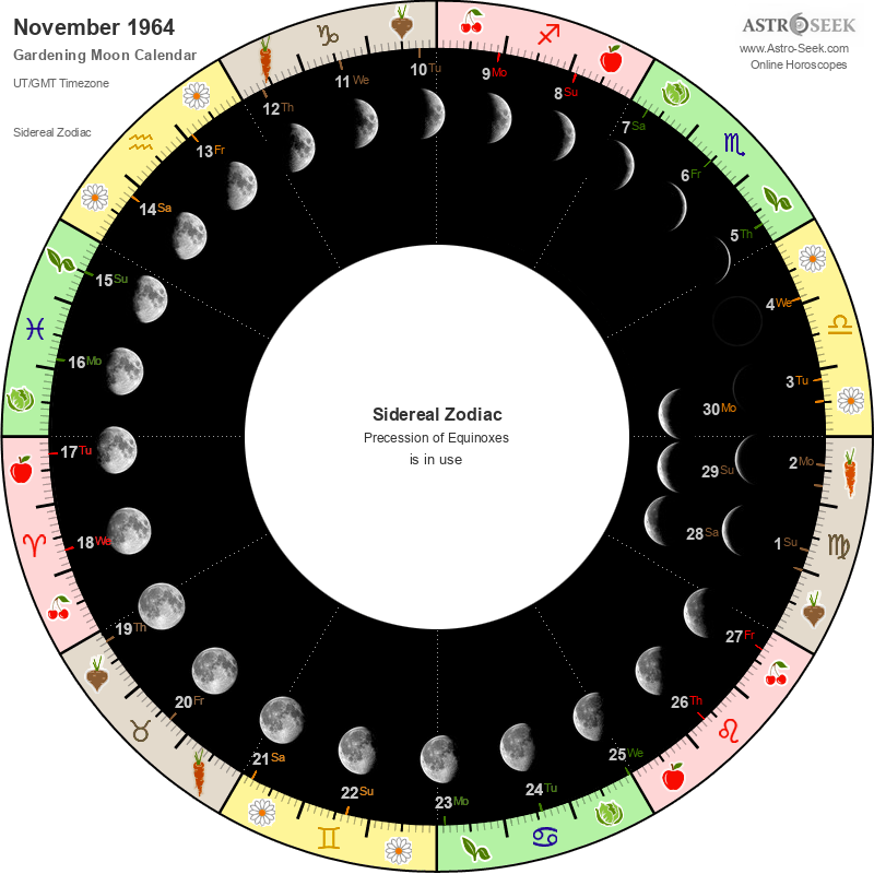Gardening Moon Calendar November 1964 Lunar Calendar Gardening Guide