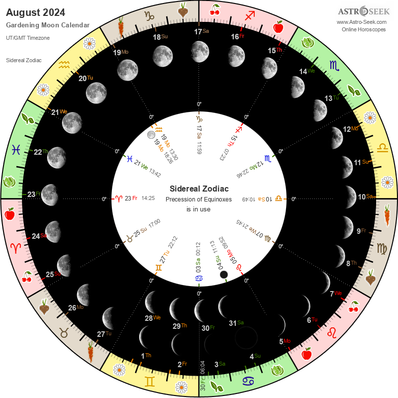 Gardening Moon Calendar - August 2024, Lunar Calendar Gardening Guide